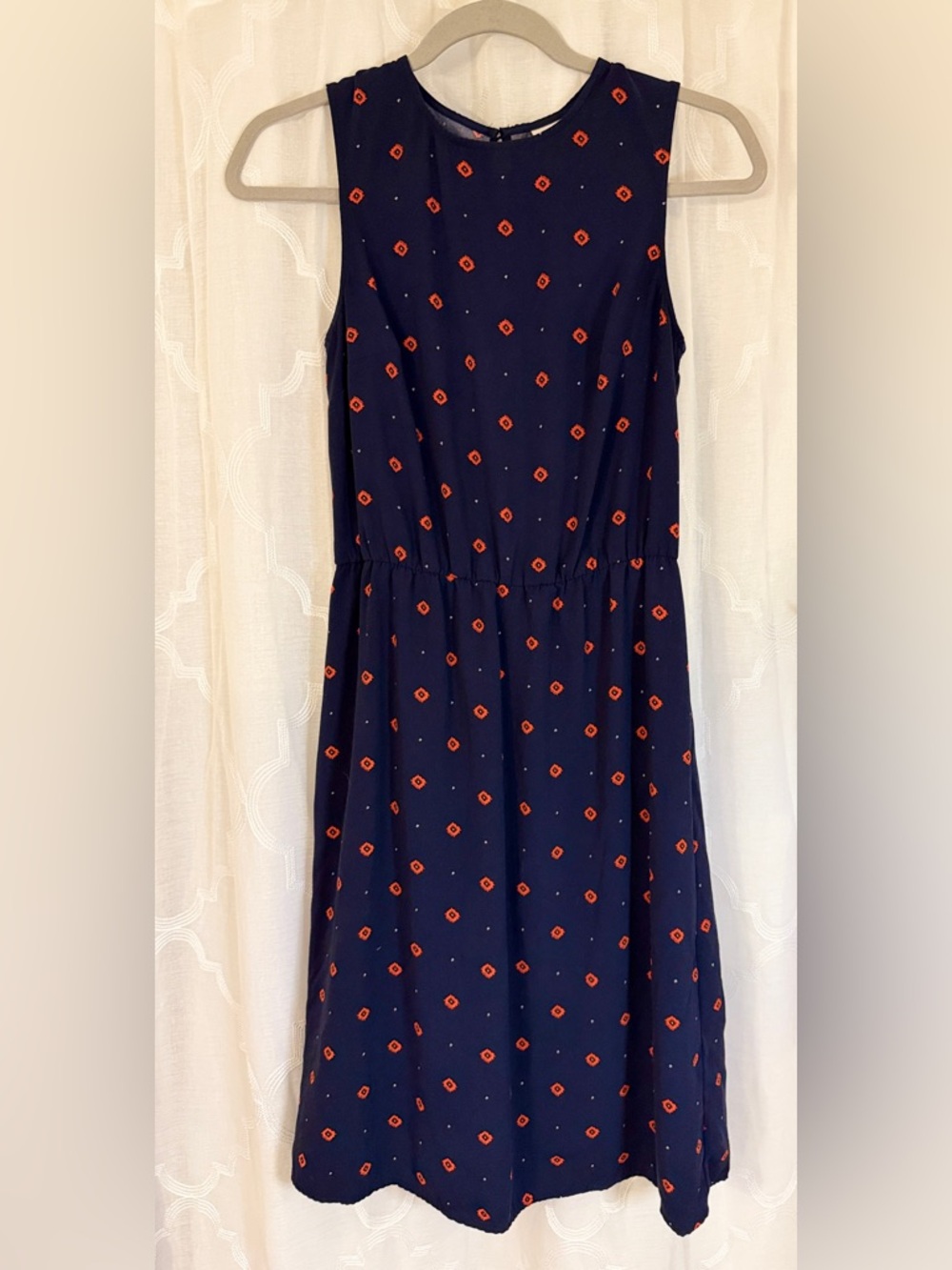 A New Day Navy Midi Dress | XS | Red Geo Print Sleeveless Dress Diamond 💎 - Picture 7 of 16